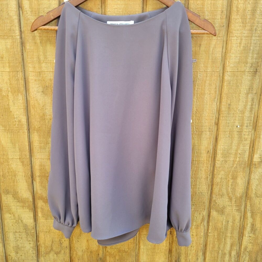 Amanda Uprichard Genessee Gray Blouse Open Sleeve Pearl Button Womens Size S
